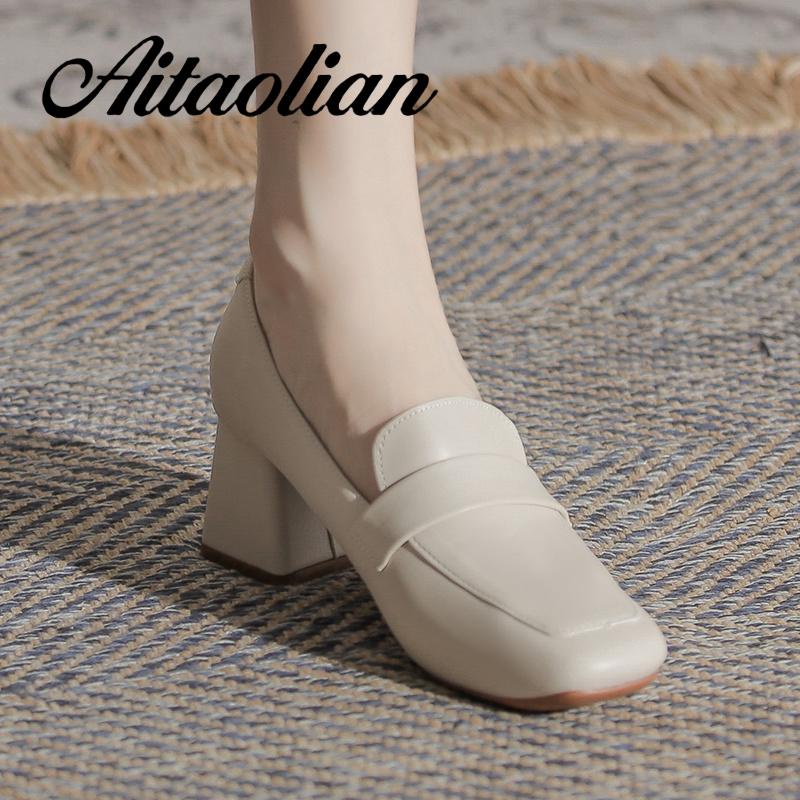 Giày Cao Gót 6cm Da Thật Mũi Vuông Phong Cách retro Anh Quốc Cho Nữ Mềm