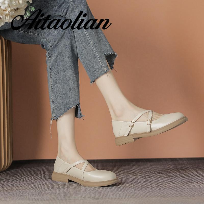 Giày Da Mũi Tròn 3cm Phong Cách lolita Đơn Giản Cho Nữ