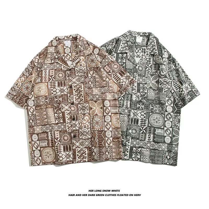 Áo Sơ Mi Ngắn Tay Họa Tiết Hình Học Sang Trọng Phong Cách Hàn Quốc Cho Nam Đi Biển Mùa Hè 2023