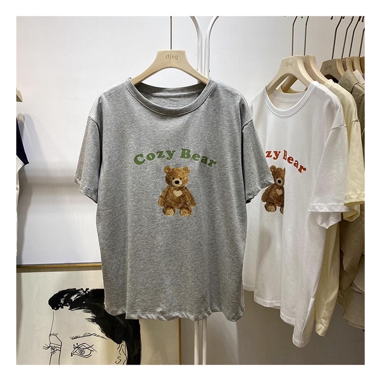 Áo Thun 100% Cotton Tay Ngắn Cổ Tròn In Họa Tiết Phong Cách Hàn Quốc Cho Nữ