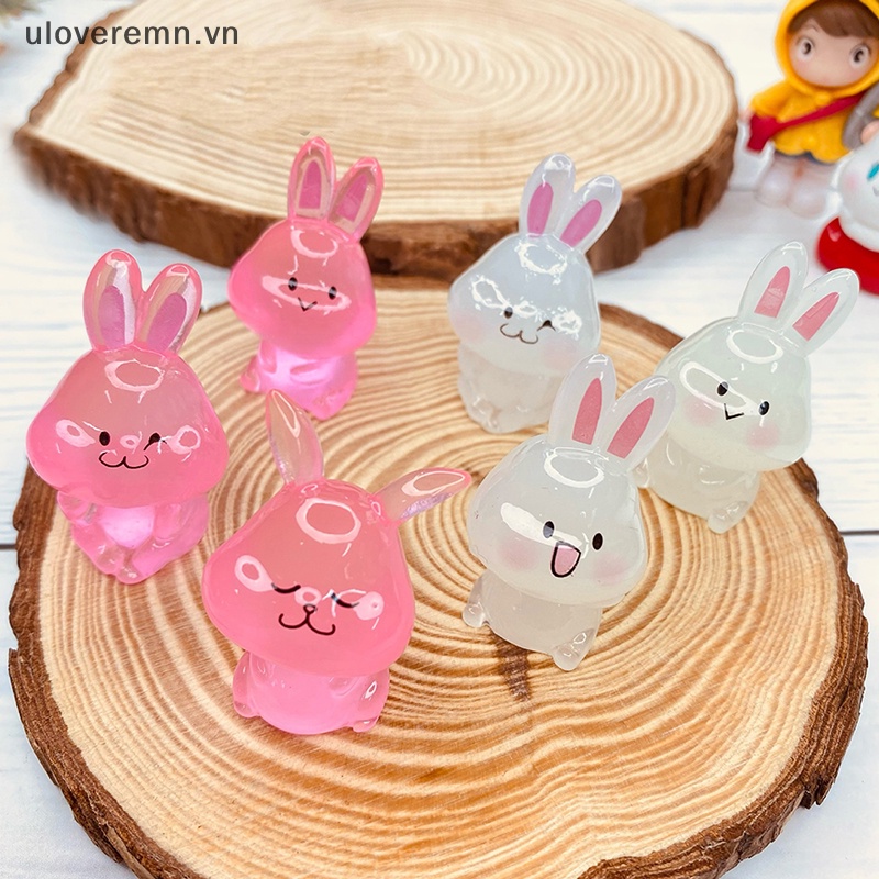 Set 2 Mô Hình Thỏ Mini Bằng Nhựa Phát Quang Trang Trí Sân Vườn