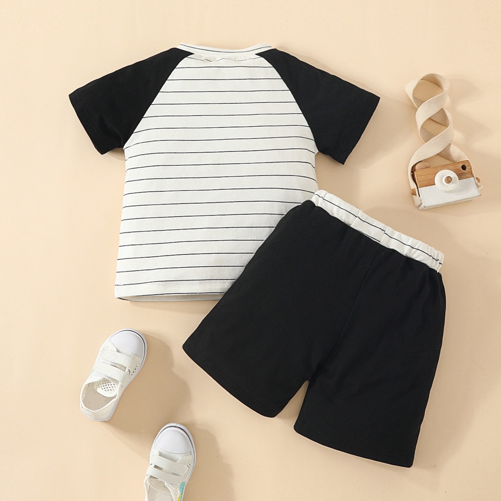 Combo bộ đồ bé trai 1-6 tuổi tay ngắn Họa Tiết Kẻ Sọc In Chữ áo phông quần đùi set mùa hè thời trang cho bé trẻ em