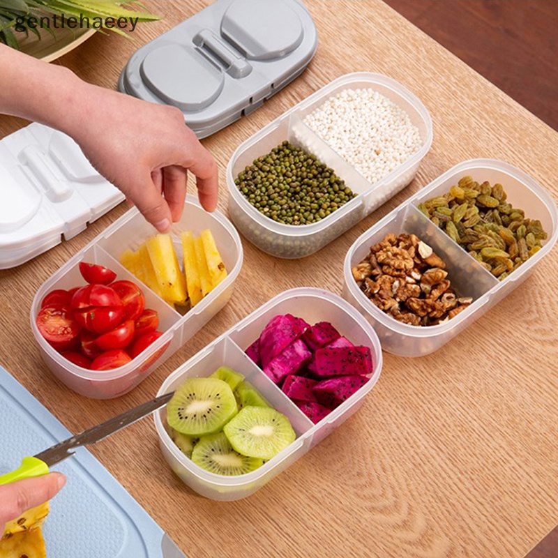 Gent al Hộp Đựng Thực Phẩm Hai Ngăn Có Nắp Bằng Nhựa / Hộp Đựng Hạt Kín Cho Tủ Lạnh / Nhà Bếp EN