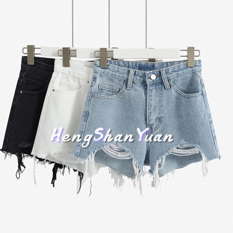 Quần Short Jean Rách Lưng Cao Ống Rộng Thời Trang Cho Nữ