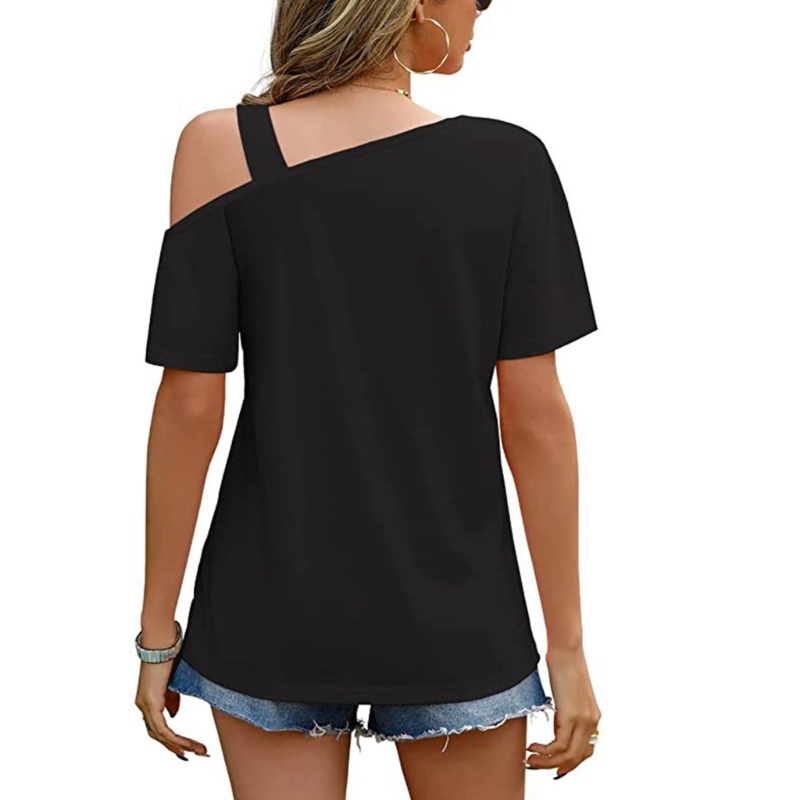 Áo Thun Ngắn Tay Trễ Vai Thiết Kế Lệch Tà Thời Trang Cho Nữ