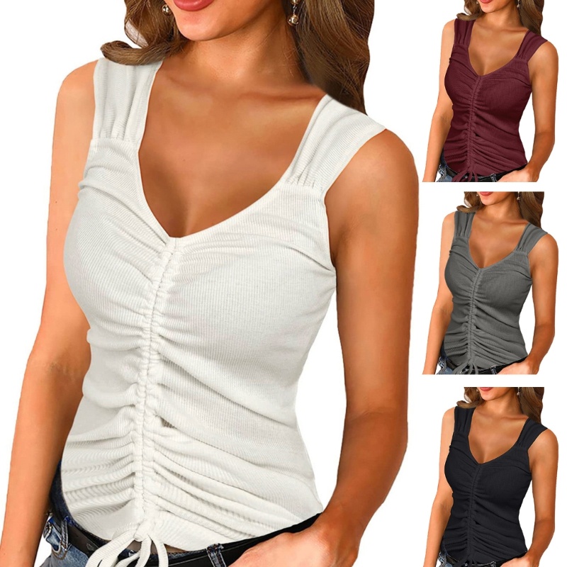 Áo Croptop Hai Dây Cổ Chữ V Màu Trơn Gợi Cảm Màu Sắc