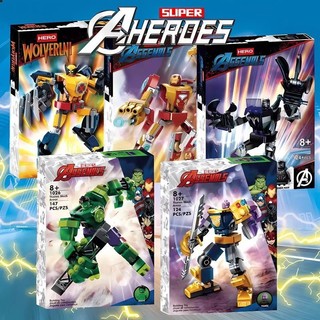 Mới bộ đồ chơi lắp ráp mô hình nhân vật siêu anh hùng wolverine hulk thanos iron man black panther mech avengers 2023