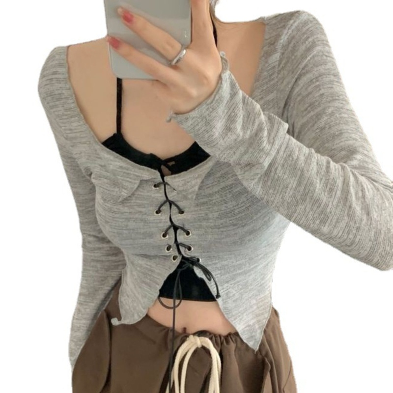 Áo Hai Dây Dệt Kim Tay Dài Thời Trang Mùa Thu Quyến Rũ Cho Nữ