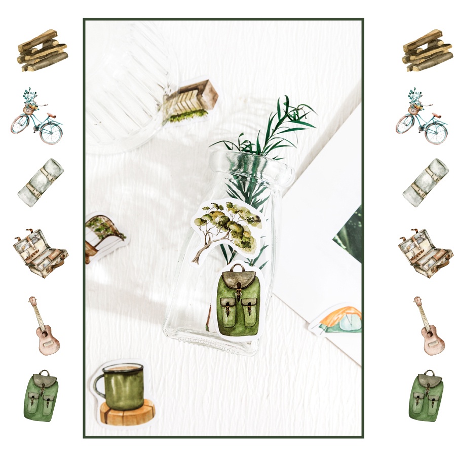 Set 45 Sticker Dán Trang Trí Sổ Tay Hình Thời Gian Cắm Trại