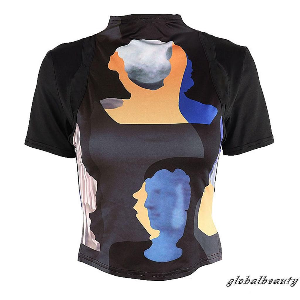 Áo Thun Tay Ngắn Cổ Giả Hai Lớp Dáng Ôm Họa Tiết Chân Dung Thời Trang Dành Cho Bạn Nữ