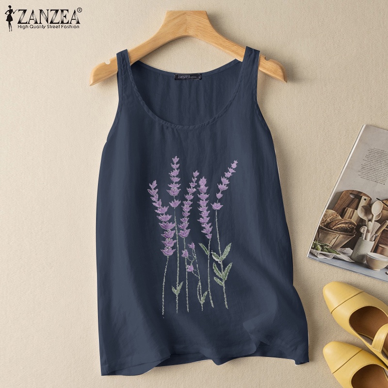 Zanzea Áo Tank Top Cổ Tròn Không Tay Thêu Hoa Thời Trang Nữ