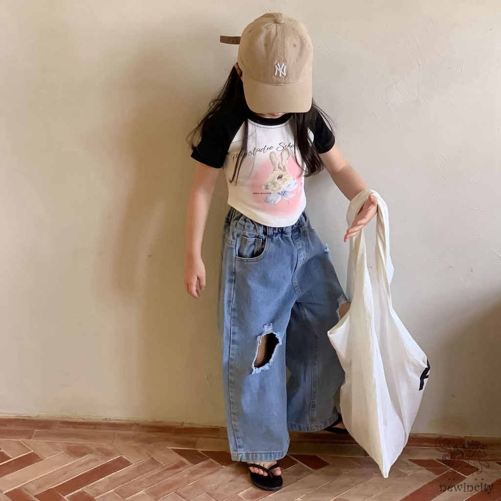 Áo Thun Tay Ngắn In Hình Thỏ Dễ Thương Phong Cách Hàn Quốc Cho Bé Gái