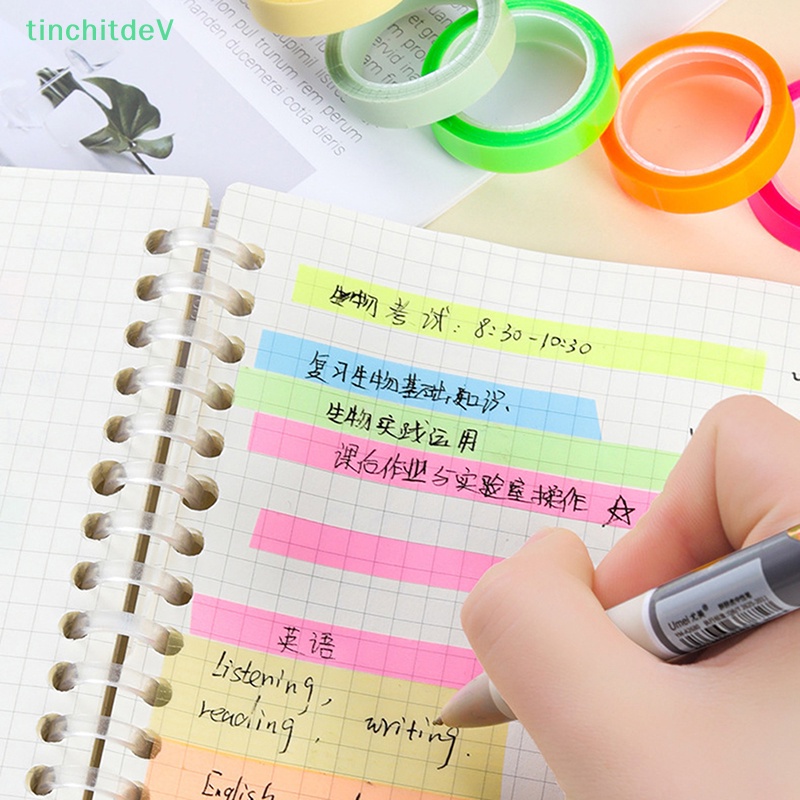 [TinchitdeV] Cuộn 5 Cuộn Nhãn Dán Giấy Ghi Chú Màu Dạ Quang Trong Suốt 5m Làm Quà Tặng Cho Học Sinh / Văn Phòng