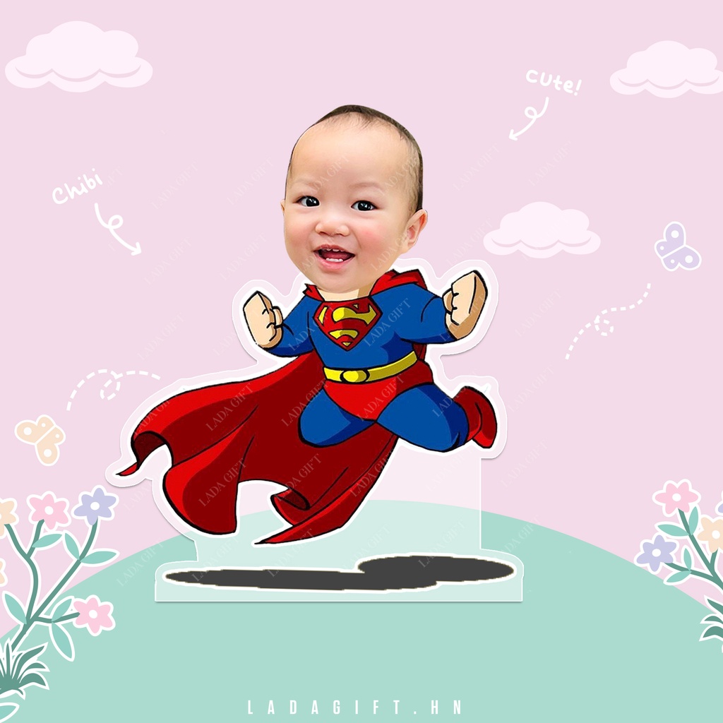 Mô hình standee lắc đầu ghép mặt theo yêu cầu chạy pin trang trí ô tô chibi cute Ladagift làm quà tặng, trang trí