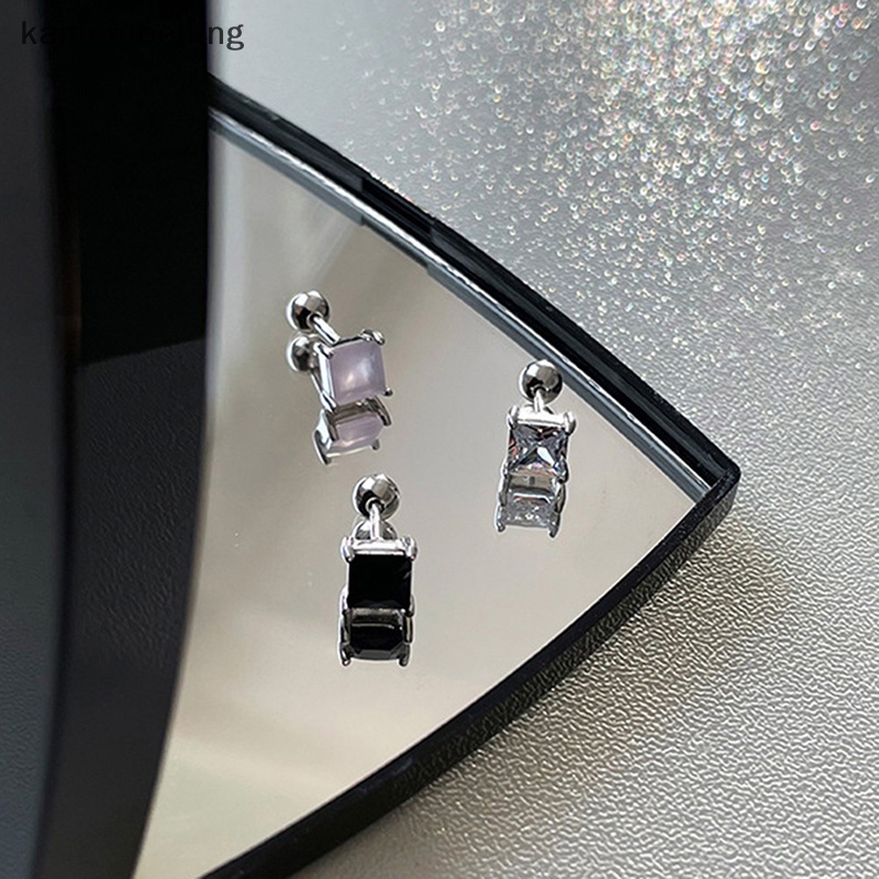 1 Đôi Khuyên Tai Dạng Xoắn Ốc Đính Đá Zircon Hình Vuông Màu Hồng Cho Nữ
