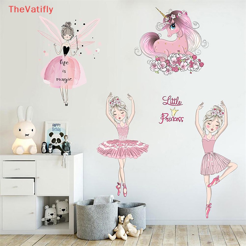 [Thevalifly] Sticker Dán Tường Phòng Bé Gái Múa Ba Lê Hoạt Hình Có Thể Tháo Rời