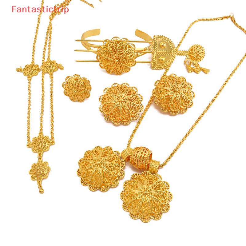 [Fantastictrip] Bộ Trang Sức Màu Vàng Đồng Châu Phi Mặt Vòng cổ Lớn Và Trang Sức Vòng Tay Kiểu Ý Cho Nữ Mới