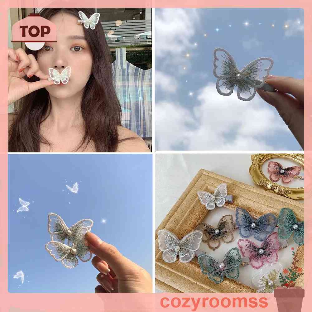 Kẹp Tóc Hình Bướm Đính Ngọc Trai Phong Cách Hàn Quốc Cho Nữ