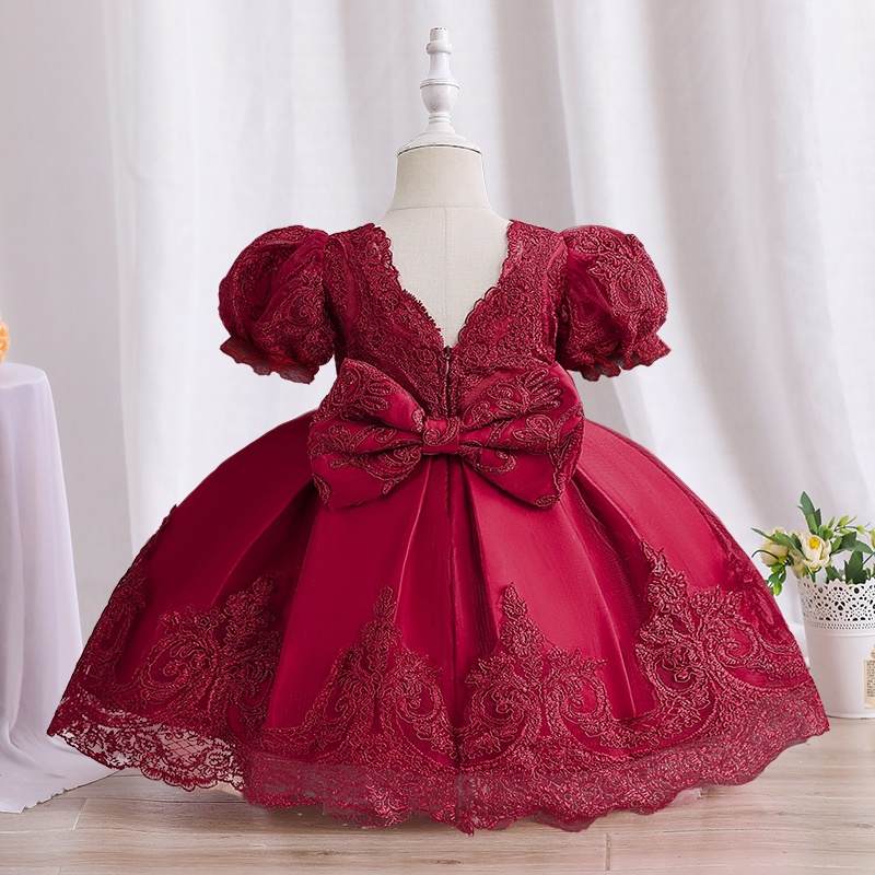 Đầm Dự Tiệc Thêu Hoa Màu Đỏ Dành Cho Bé Gái