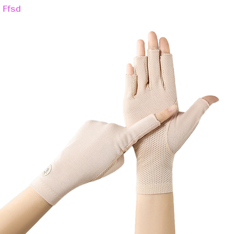 Găng Tay Hở Ngón Bằng Cotton Phối Ren Chống Trượt Thời Trang Mùa Hè Cho Nữ