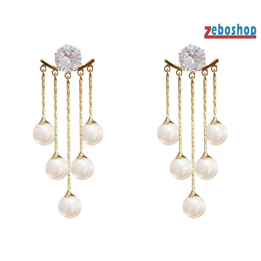 1 Cặp Bông Tai Ngọc Trai Giả Tua Rua Mạ Điện Lấp Lánh Thời Trang Đám Cưới