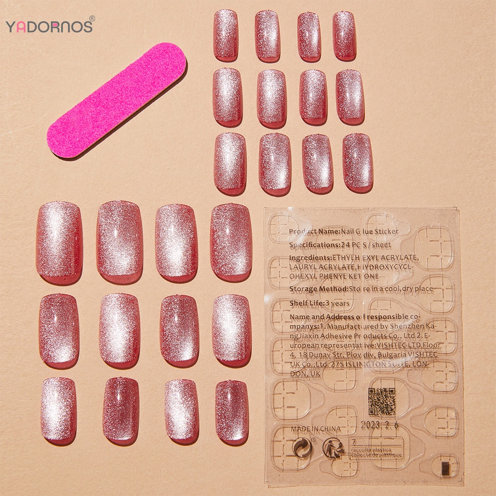 YADORNOS Móng Tay Giả Hình Vuông Màu Đỏ Mắt Mèo Không Độc Hại Thân Thiện Với Môi Trường