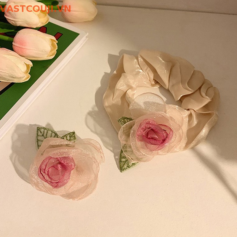 Kẹp Tóc Đuôi Ngựa Sợi Lụa Cao Cấp Co Giãn Hình Hoa Lá Mùa Hè Cho Nữ