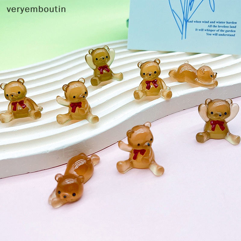 Bộ 2 Tượng Gấu Hoạt Hình Màu Dạ Quang Bằng Nhựa Resin Dễ Thương Dùng Trang Trí Tiểu Cảnh / Xe Hơi