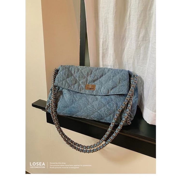 Túi Xách Đeo Vai Denim Phối Dây Xích Thời Trang Nữ 2023 Mới
