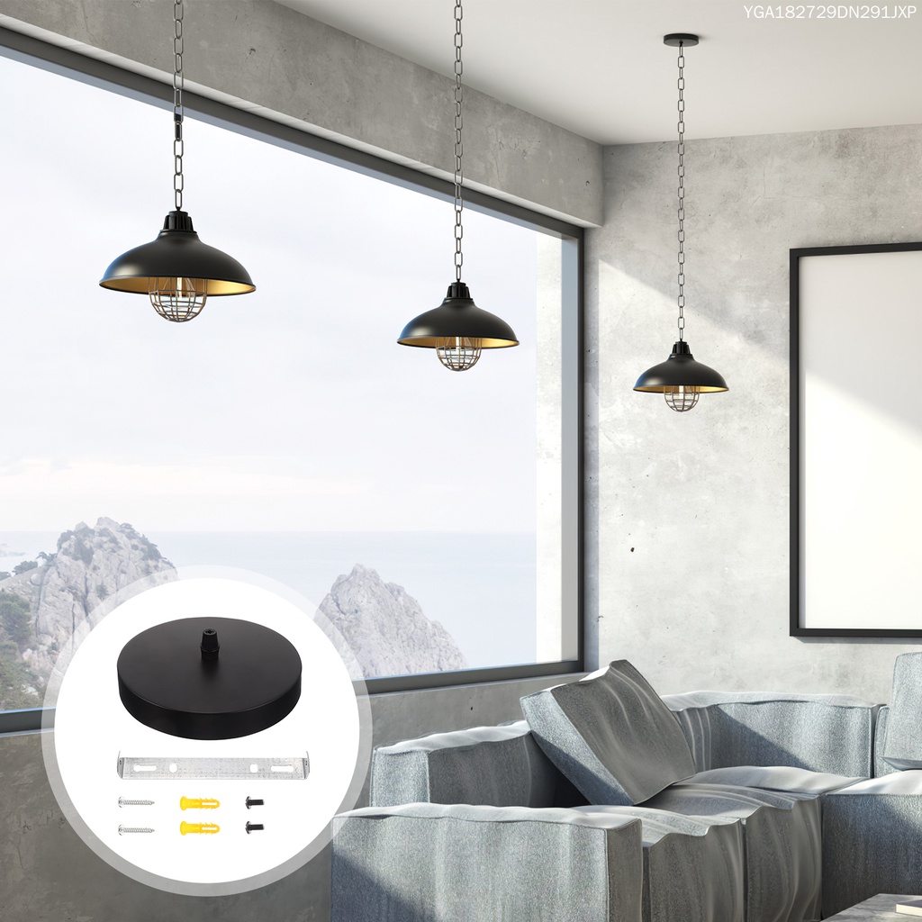 Chụp Đèn Treo Trần Nhà Hình Tròn Màu Đen Bằng Thép Màu Vàng