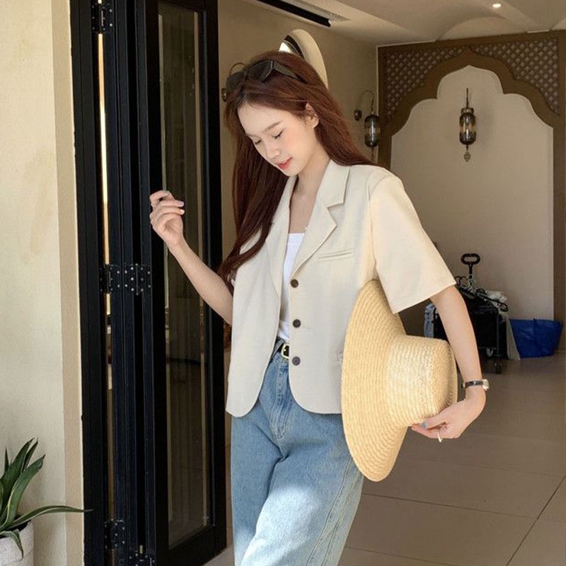 Xin LAN YA SHE Áo Khoác Blazer Ngắn Tay Đơn Giản Thời Trang Hàn Quốc Cho Nữ