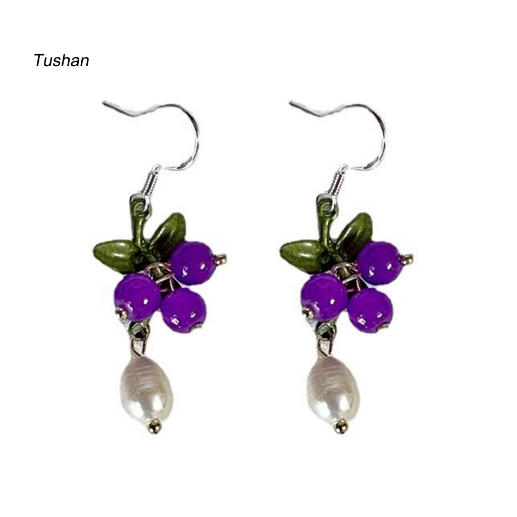 1 Đôi Bông Tai Hình Trái Nho Đính Ngọc Trai Giả Phong Cách Nhật Hàn Dành Cho Nữ