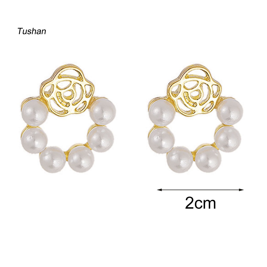 1 Đôi Bông Tai Hình Hoa Hồng Đính Ngọc Trai Giả Phong Cách Vintage Dành Cho Nữ