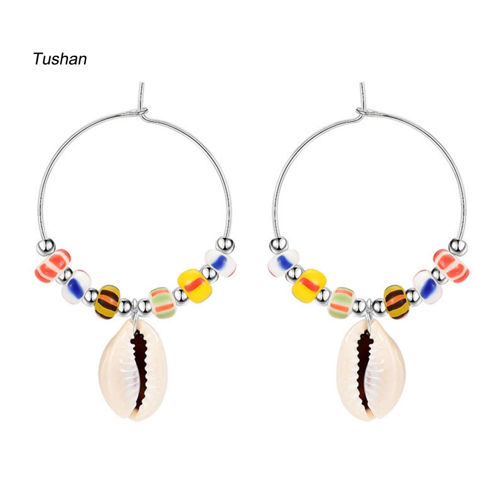 1 Đôi Bông Tai Hình Vỏ Sò Nhiều Màu Sắc Ngọt Ngào Phong Cách Boho Dễ Phối Đồ Cho Nữ