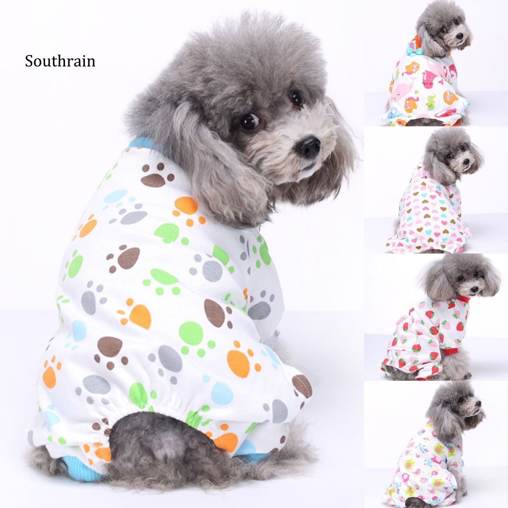 Bộ Đồ Ngủ Liền Thân Bằng Cotton Tay Dài In Họa Tiết Hoạt Hình Dành Cho Cún Cưng