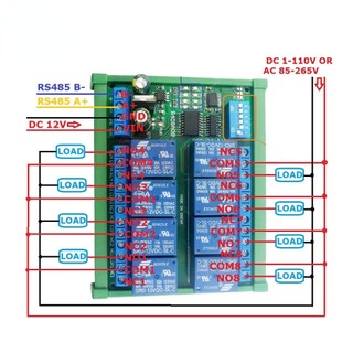 Bảng mạch rơ le modbus rtu uart din35 dc 12v 8 ch rs485 cho thiết bị điều khiển từ xa plc