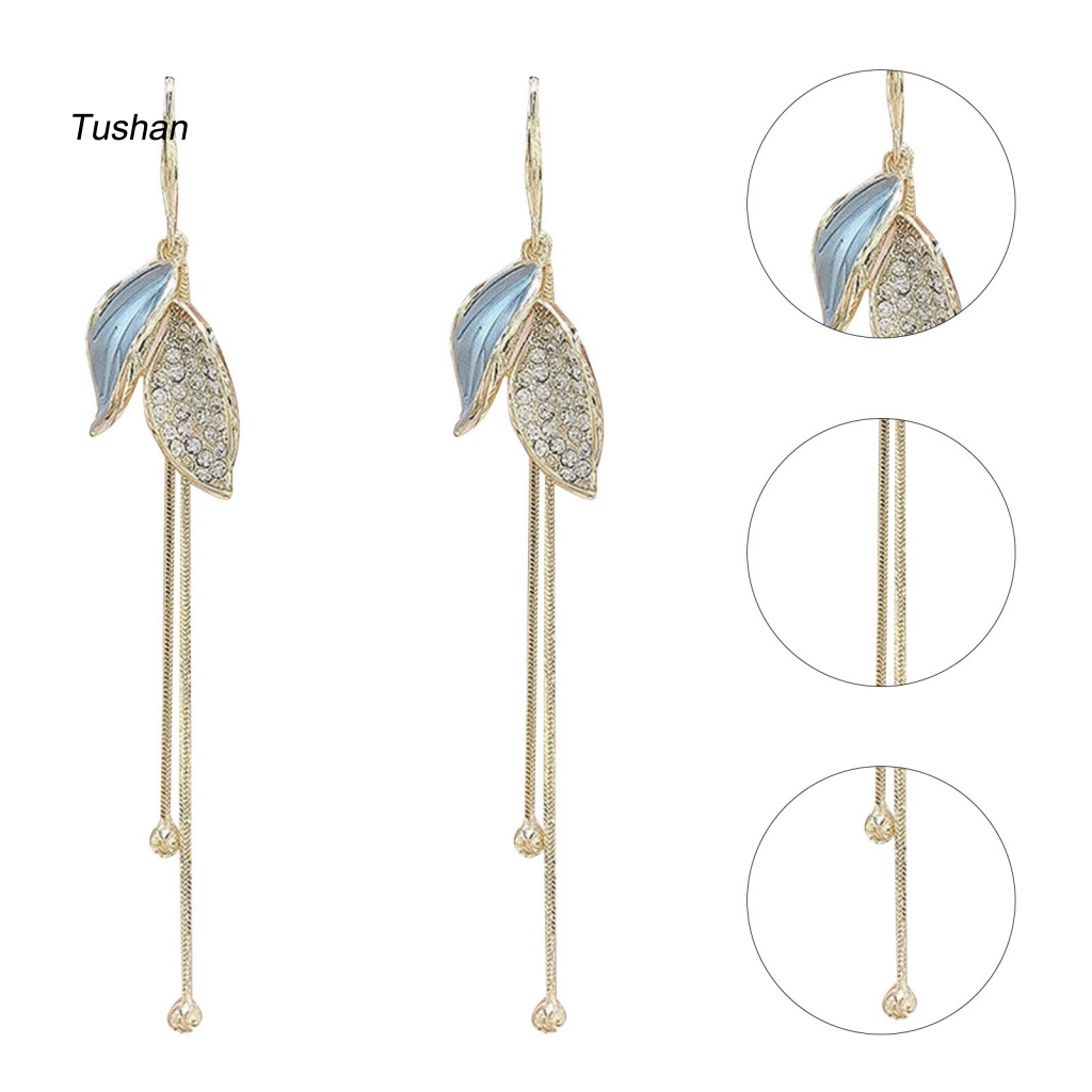 1 Đôi Bông Tai Hình Chiếc Lá Đính Đá Thời Trang