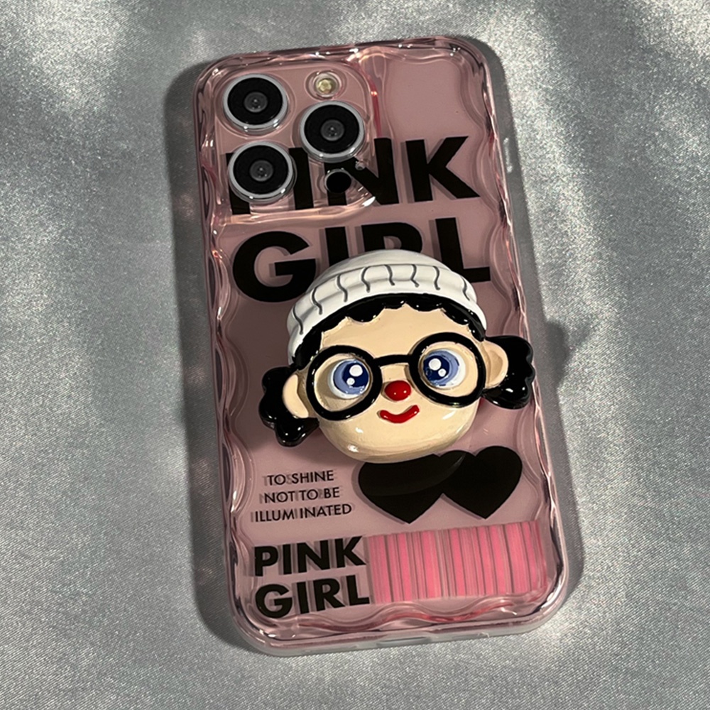 Ốp Điện Thoại TPU Dẻo Họa Tiết Hoạt Hình Cô Gái Đeo Kính Kèm Giá Đỡ Chống Sốc Cho IPhone 11 IPhone 14 13 12 Pro Max