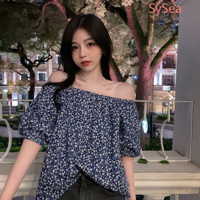 Áo Kiểu Tay Phồng Trễ Vai Họa Tiết Hoa Xinh Xắn Thời Trang Mùa Hè