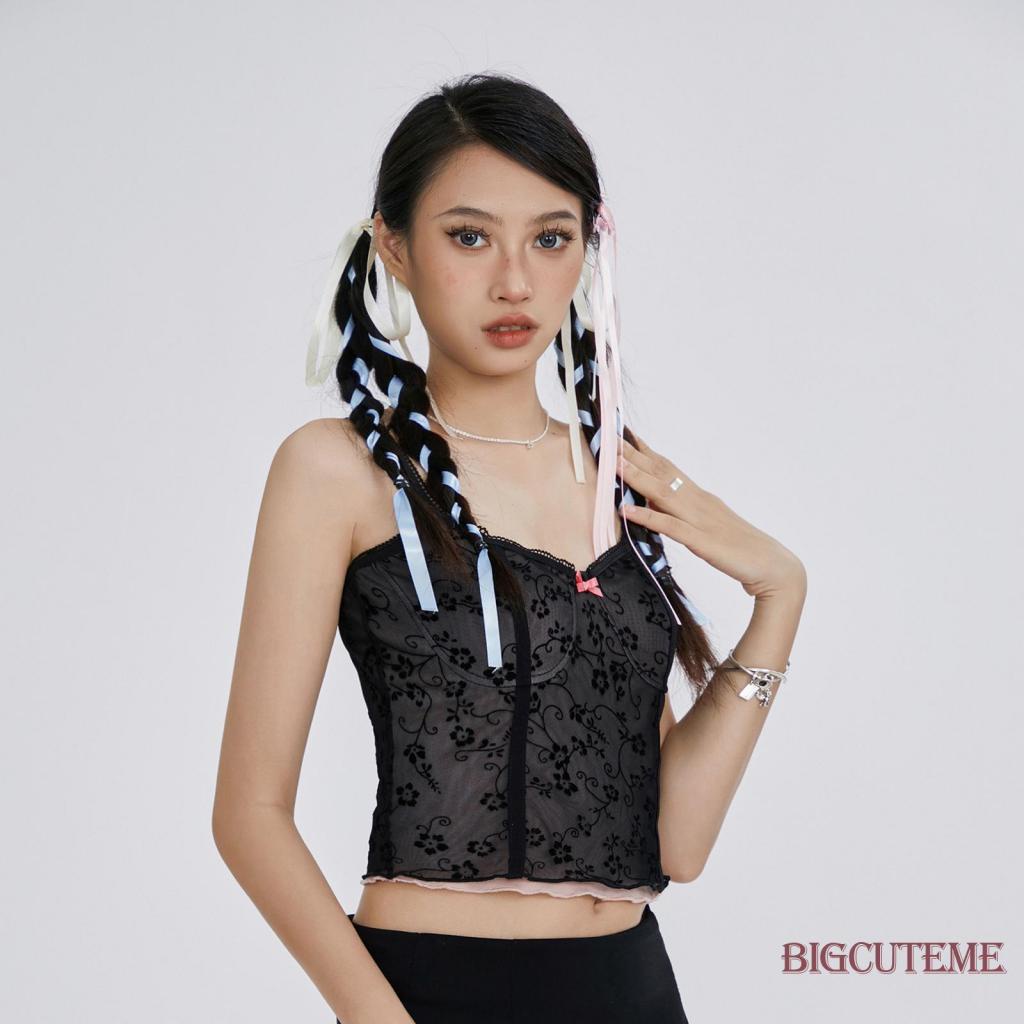 Áo Hai Dây Phối Lưới Họa Tiết Hoa Thời Trang Mùa Hè Cho Nữ
