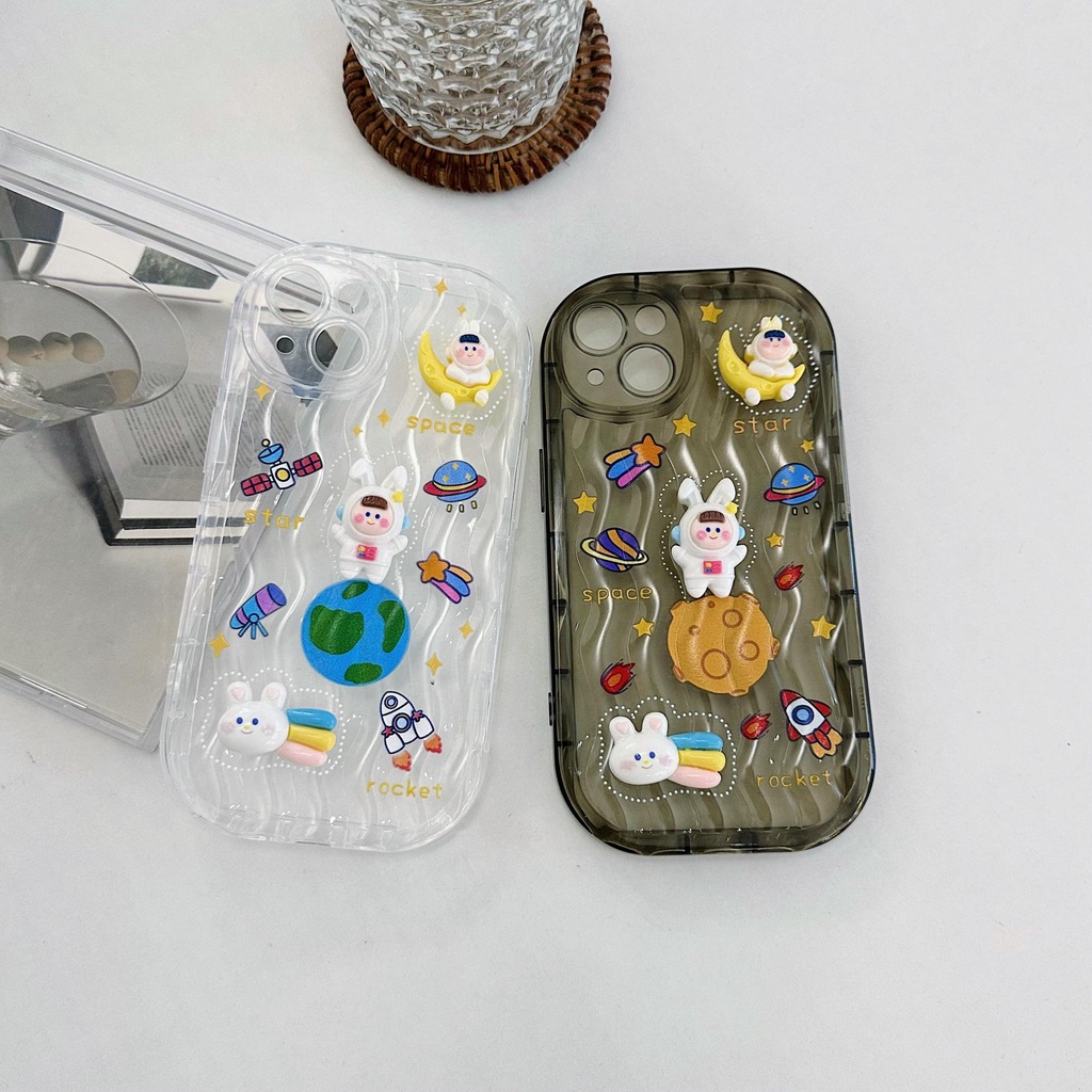 Ốp Điện Thoại Dẻo Trong Suốt Họa Tiết Hoạt Hình Chú Thỏ / Hành Tinh Độc Đáo Cho iPhone 13 12 11 Pro Max 14 Plus