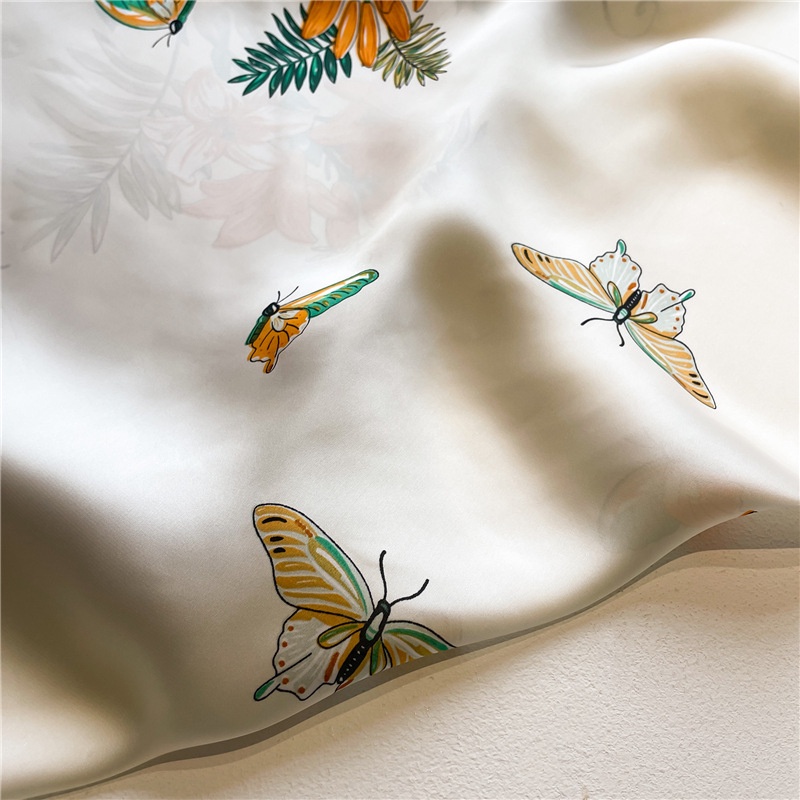 Khăn Choàng Cổ Hình Vuông Cỡ Lớn 110cm Vải Lụa Satin In Họa Tiết Hoa Và Bướm Thời Trang Mùa Hè Dễ Phối Đồ