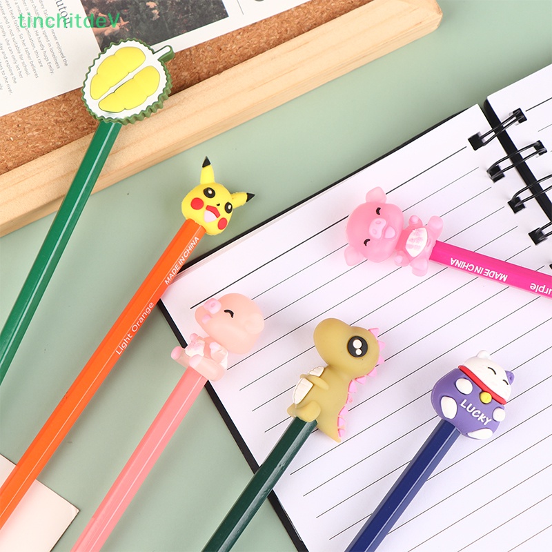 Set 10 Nắp Đậy Bút Chì Bằng Silicon Cao Su Mềm Họa Tiết Hoạt Hình Dễ Thương