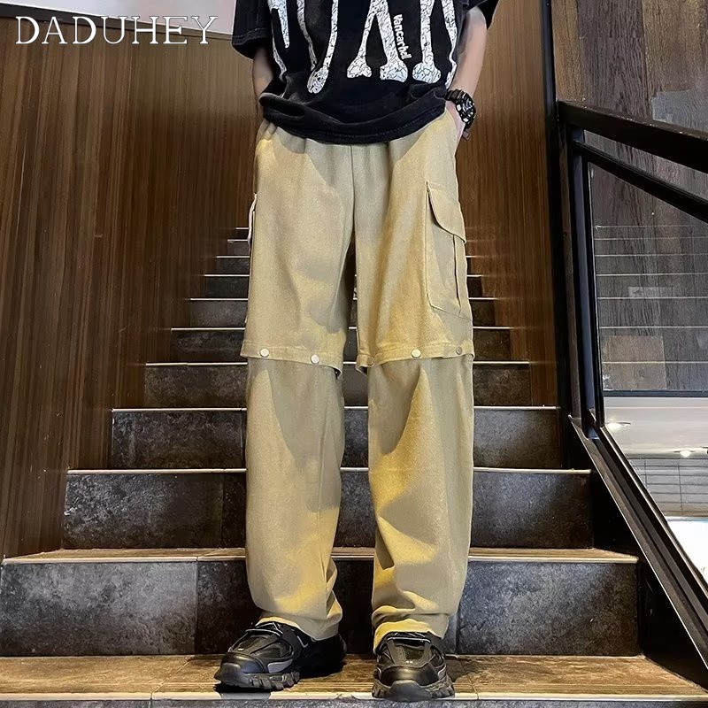 DaDuHey American Retro High Street Overalls Men's Straight Wide Leg Casual Pants 2023 New Fashion Trendy Detachable Pants