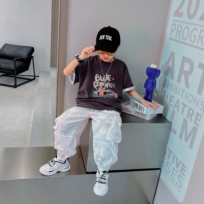 Áo Thun Tay Ngắn Dáng Rộng In Họa Tiết Hoạt Hình Dễ Thương Thời Trang Cho Bé Trai