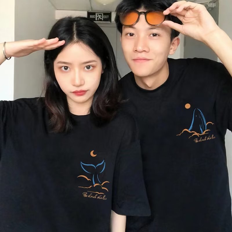 EERSHENSHI Áo Choàng Vải Thời Trang Dạo Phố Năng Động|Áo Thun Tay Ngắn Thời Trang Mới Cho Cặp Đôi