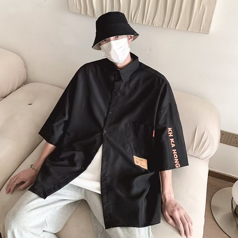Áo Sơ Mi Tay Ngắn Dáng Rộng Phong Cách Nhật Bản Thời Trang Mùa Hè Cho Nam