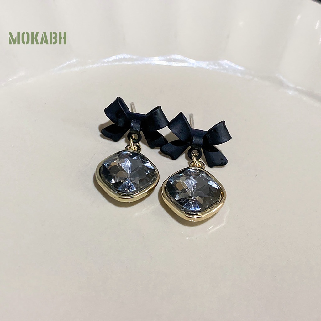 1 Đôi Bông Tai Hình Học Dáng Dài Đính Đá Niken Đen Thời Trang