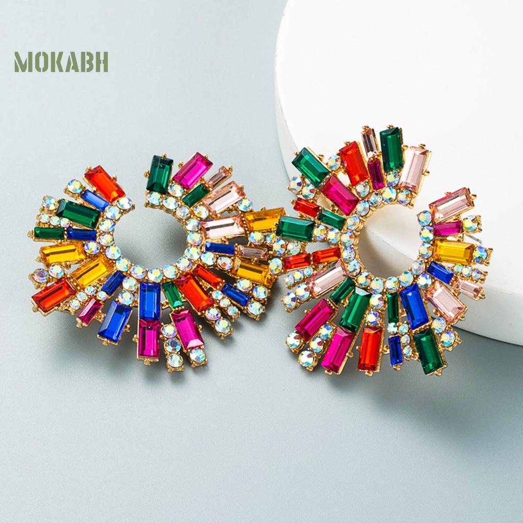 1 Đôi Bông Tai Hoa Hướng Dương Đính Đá Nhiều Màu Phong Cách Bohemian