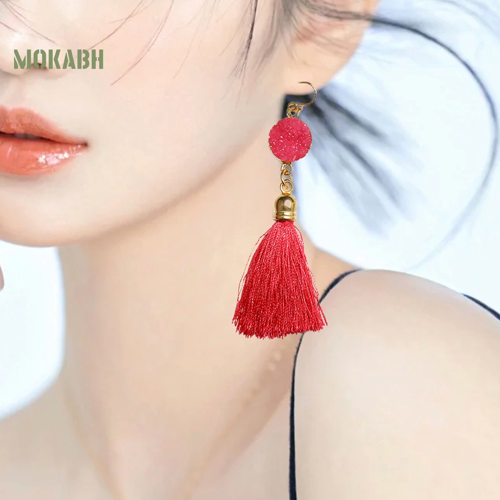 1 Đôi Bông Tai Móc Bằng Cotton Thiết Kế Tua Rua Phong Cách Bohemian